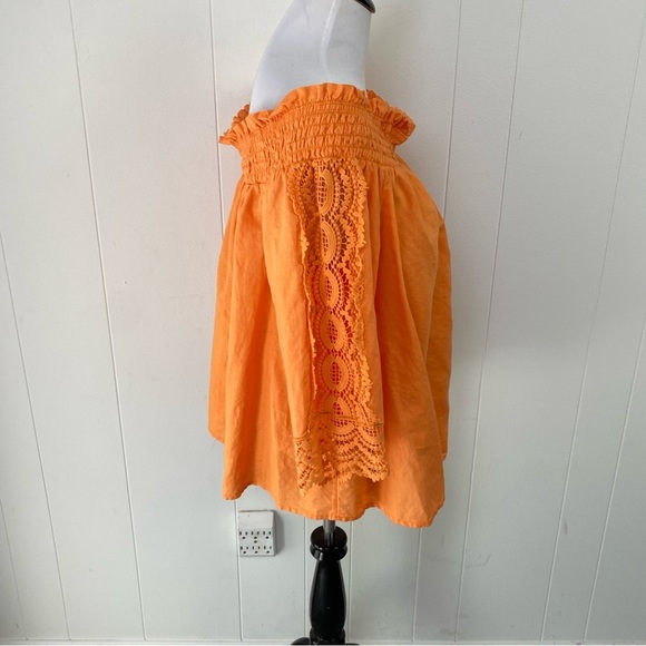 Chicos Bright Orange Linen Blend Off the Shoulder Peasant Top sz 2 / US 12-14 - Picture 4 of 10